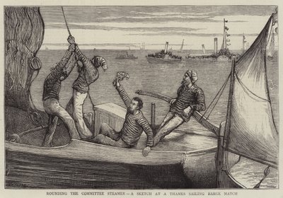 Rounding the Committee Steamer, a Sketch at a Thames Sailing Barge Match by William Bazett Murray